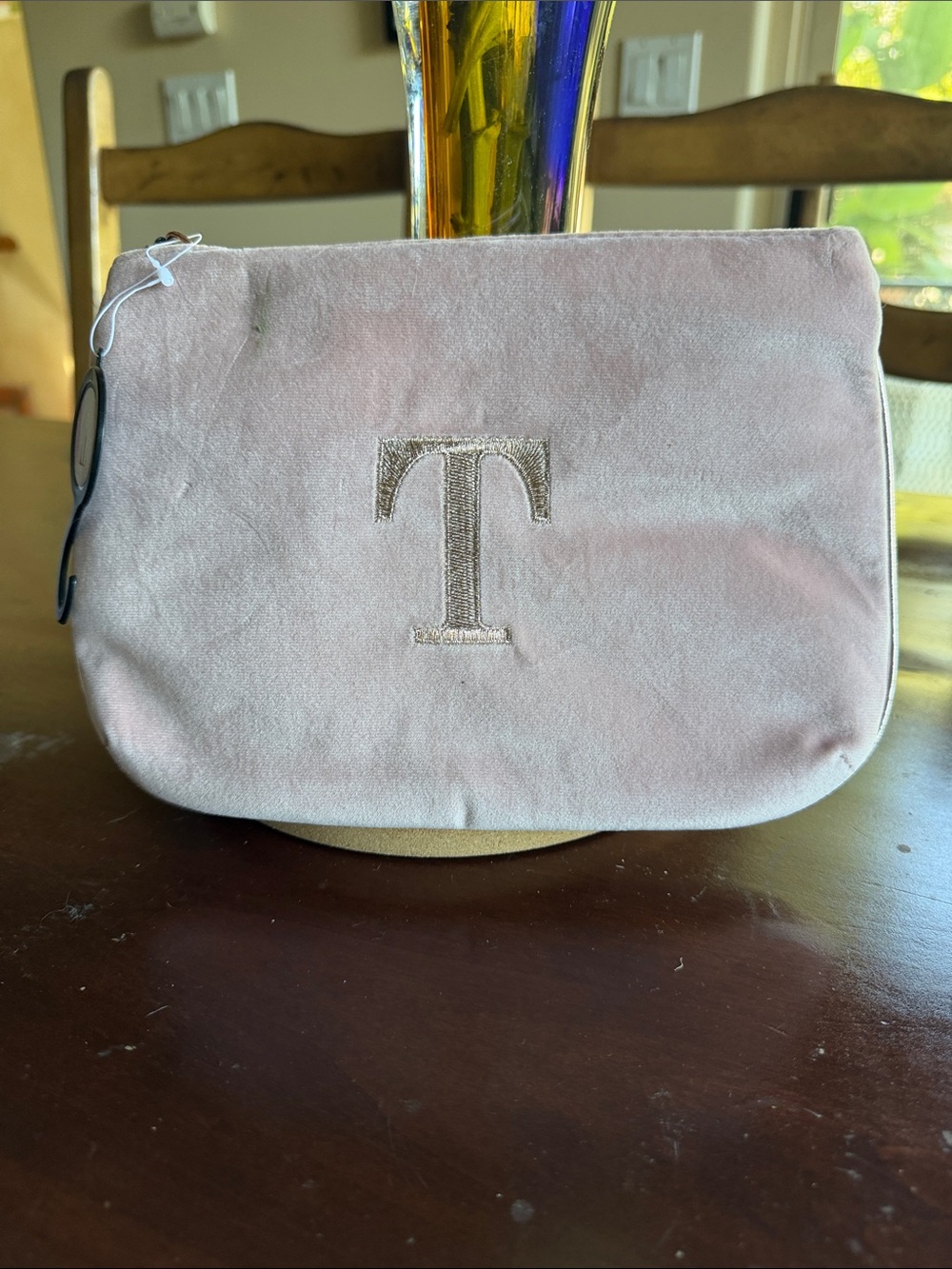 Monogram 'T' Dusty Pink Velvet Cosmetic Pouch